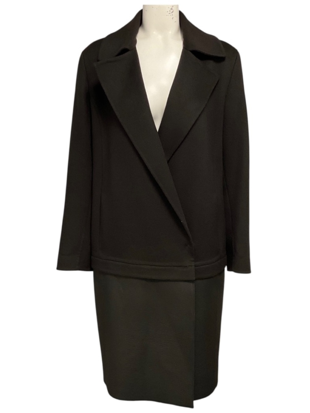 AKRIS BROWN CASHMERE AND LAMB LEATHER MID LENGTH COAT
